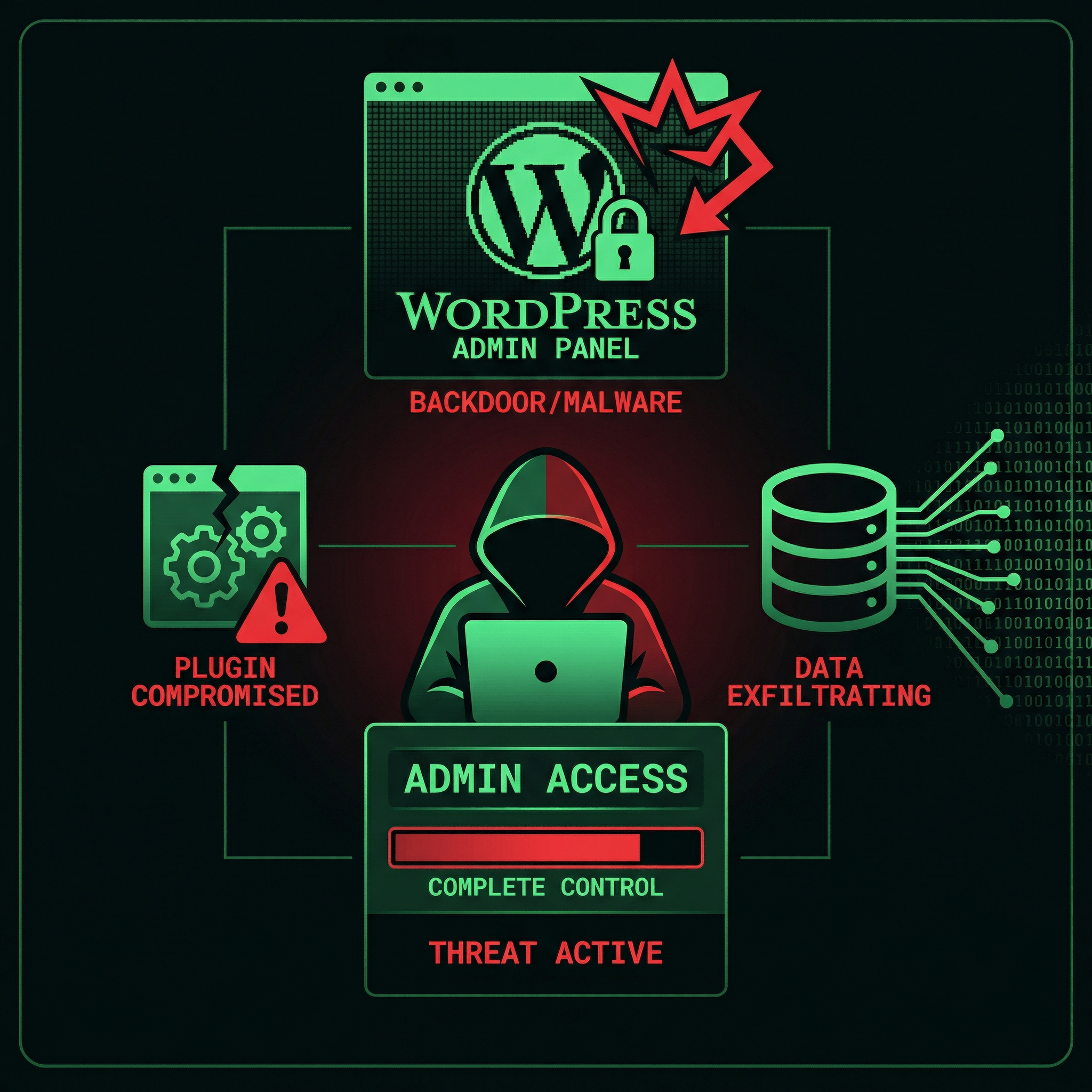 Admin access means complete control: backdoors, malware, and data exfiltration