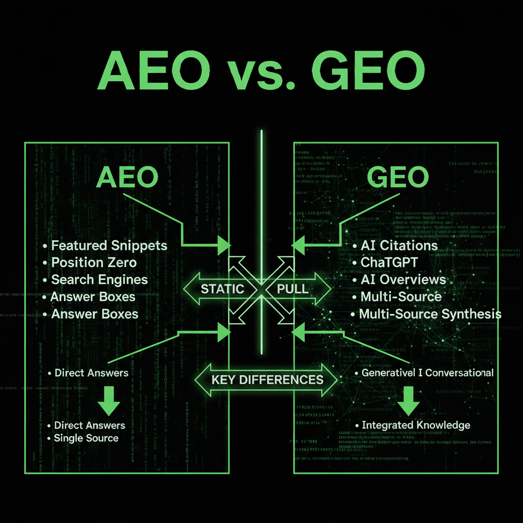 Core Differences Between AEO vs GEO - Comparison Visualization