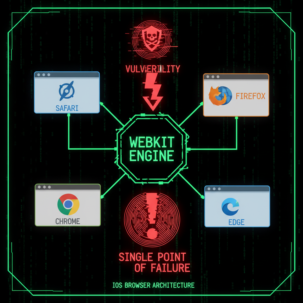 Visual explanation of WebKit browser engine on iOS showing how all browsers use the same underlying engine