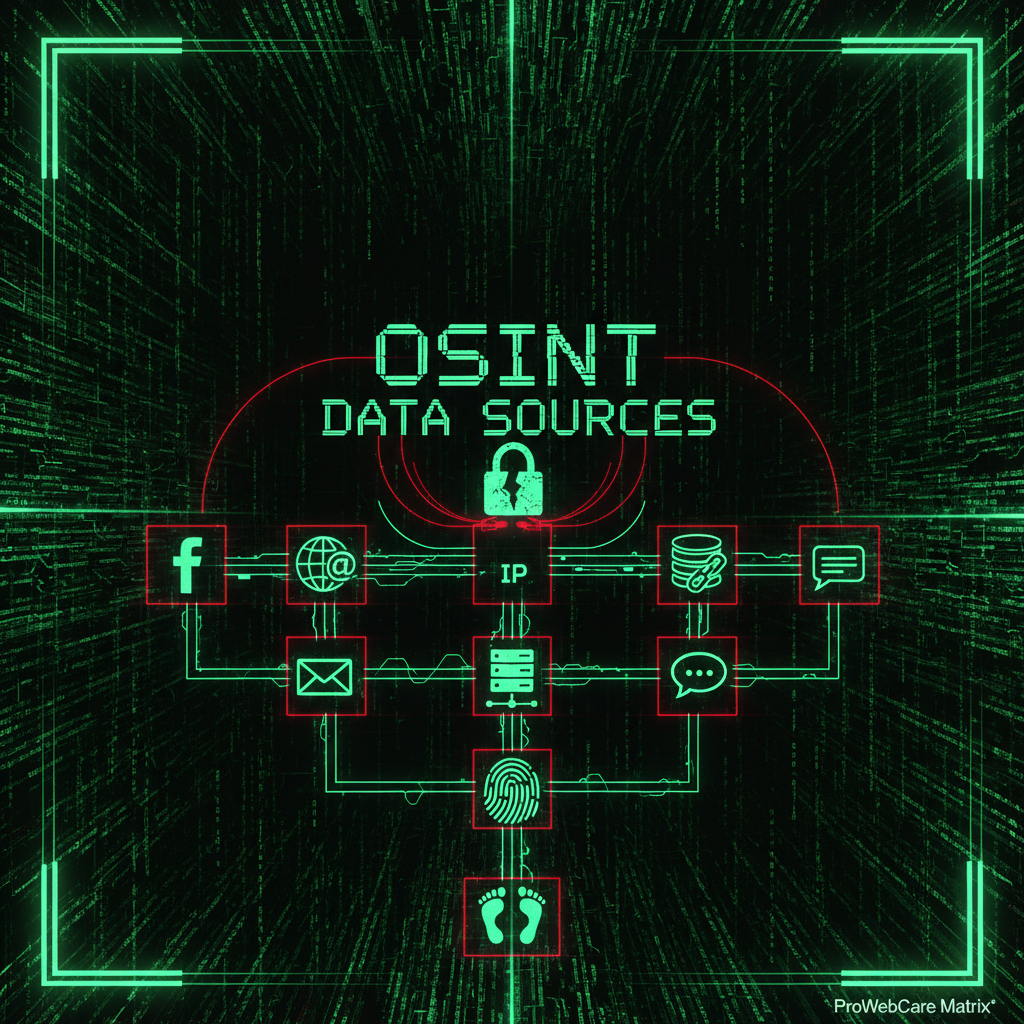 OSINT data sources attackers collect: social media, domain, email, IP, breach databases