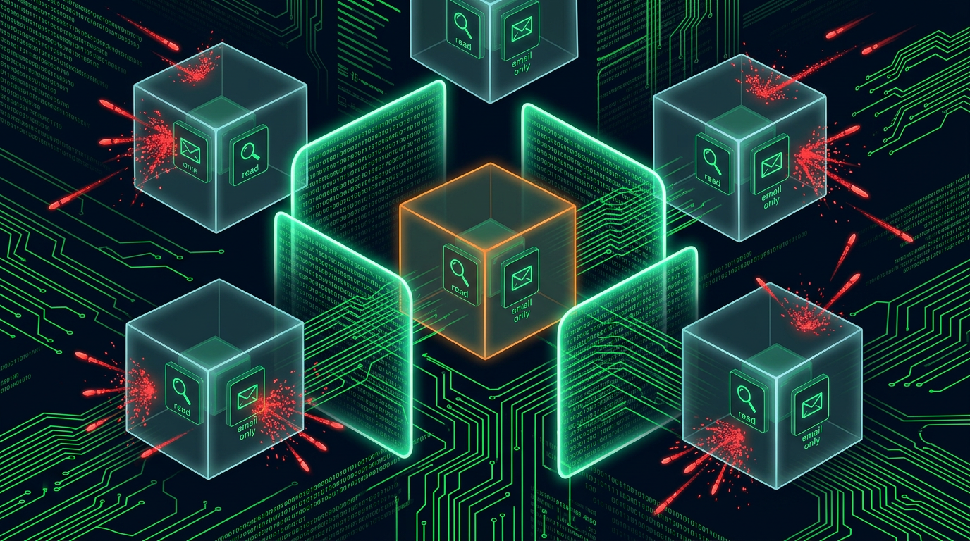 EmDash plugin sandbox: each plugin in a V8 Dynamic Worker isolate with declared capabilities only—limited blast radius